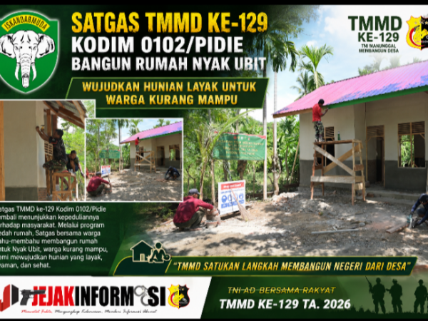 Satgas TMMD ke 129 Kodim 0102/Pidie Bangun Rumah Nyak Ubit Wujudkan Hunian Layak untuk warga Kurang Mampu.