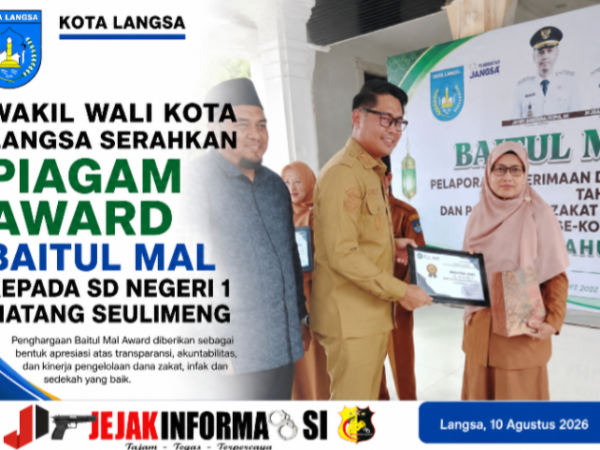 Wakil Wali Kota Langsa Serahkan Piagam AWARD Baitul Mal Kepada SD Negeri 1 Matang Seulimeng