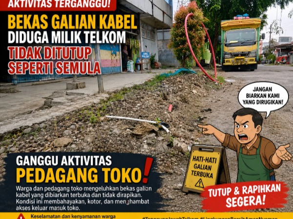 Bekas Galian Kabel  Diduga Milik Telkom Tidak Ditutup Seperti Semula, Ganggu Aktivitas Pedagang Toko