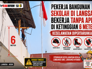 Pekerja Bangunan Revitalisasi Sekolah SD Negeri Gampong Baro, Bekerja Tanpa APD di Ketinggian 6 Meter, Keselamatan Dipertaruhkan