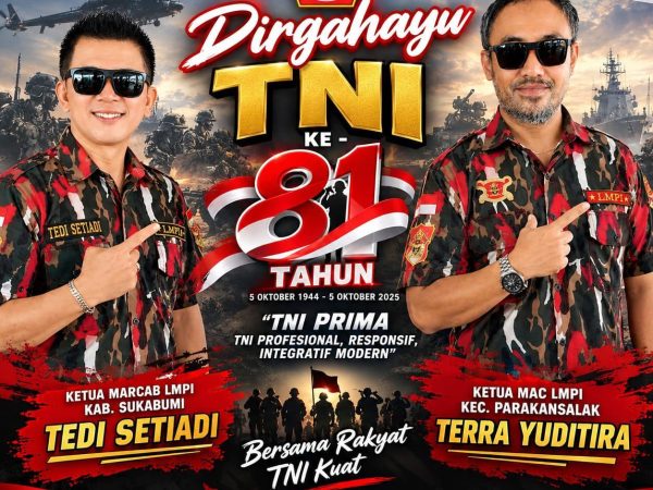 Keluarga besar LMPI laskar merah putih Indonesia marcab kabupaten Sukabumi sambut dirgahayu TNI ke 81 thn bersama rakyat TNI kuat