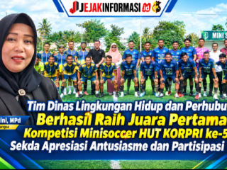 Tim Dinas Lingkungan Hidup dan Perhubungan Berhasil Raih Juara Pertama Kompetisi Minisoccer HUT KORPRI Ke - 55, Sekda Apresiasi Antusiasme Dan Partisipasi Tim.